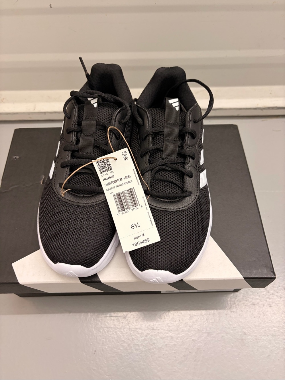 Adidas Cloudfoam Flex Laces Core Black White Running Shoes Women's Size 6.5 NEW